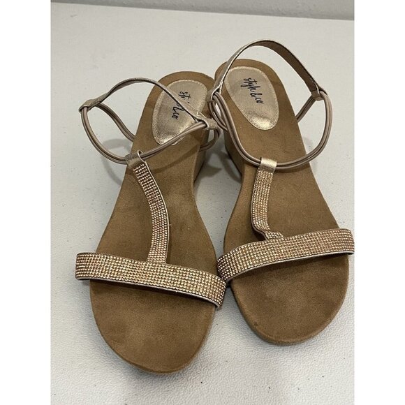 Style And Company Mulan Gold Wedge Sandals Women 9.5 Embellished - Picture 3 of 7